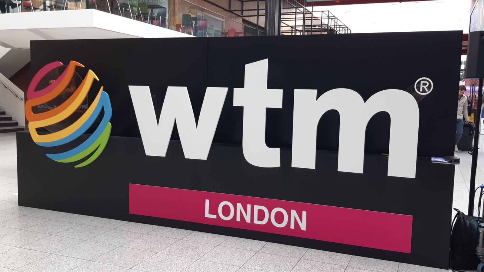 Big sign showing logo for World Travel Market